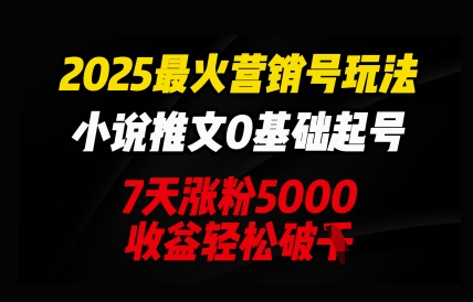 2025最火营销号玩法:小说推文0基础起号,7天涨粉5000,收益轻松破k-华科轻创